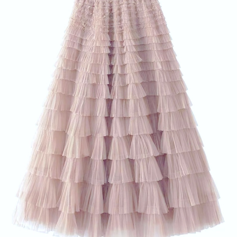 Elegant Pink Beige Layered Skirt SZ M - Picture 5 of 9